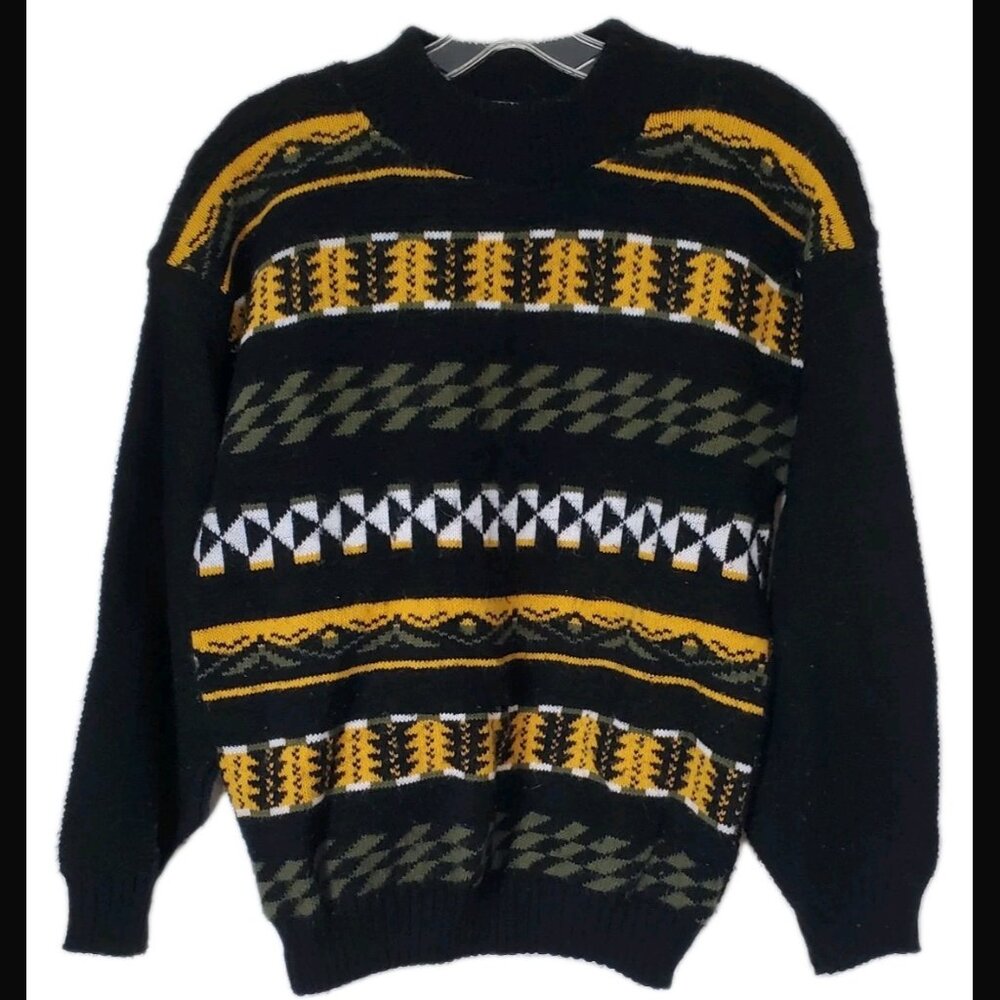 Vintage Private Eyes 80s Sweater Medium Approx Black Yellow